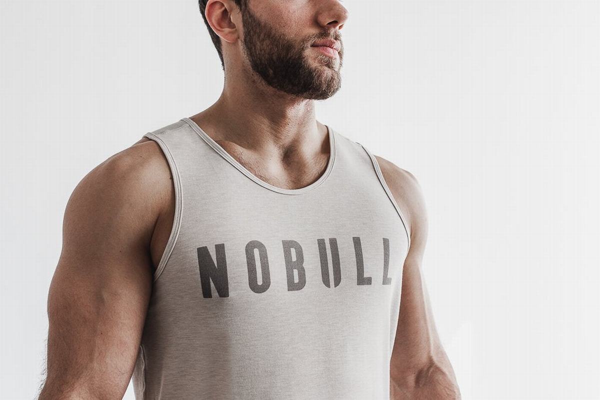 Nobull Men's Tank Tops Beige | Australia (LI7953)